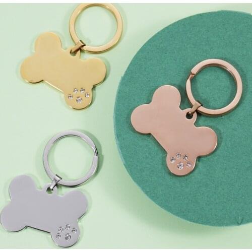 100% Stainless Steel Dog Bone Charm Keychain Blank For Engrave Metal Dog Bone Tag Keyring Mirror Polished Wholesale 10pcs