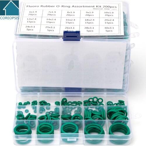 150-225PCS Fluorine Rubber FKM Sealing O-rings CS 1mm 1.5mm 1.9mm 2.4mm 3.1mm Green Gasket Replacements Kits OD 6mm-35mm S13
