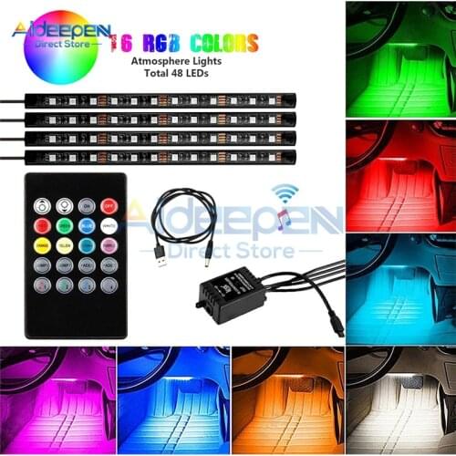 48 LED Car Interior Light USB Atmosphere RGB Lights Strip Wireless IR Remote Control Waterproof SMD 5050 LED Strip Lights