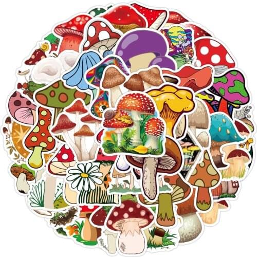 50Pcs/Set Wholesale Mushroom Stickers For Luggage Laptop Skateboard Water Bottle Car Decal Kids Gifts