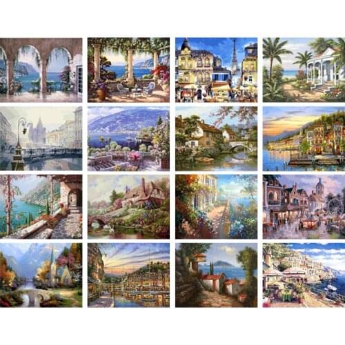 5D DIY Diamond Painting Mediterranean Landscape Diamond Embroidery Sea Scenery Painting Full Square/Round Drill Wall Art Gift