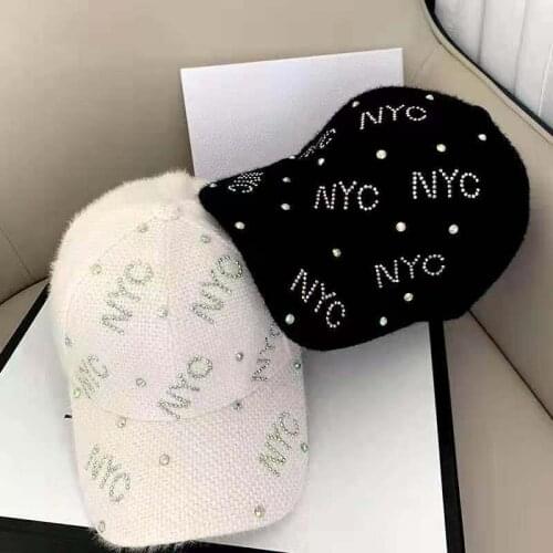 Baseball cap women Korean thick rabbit fur blended female winter warm plush rhinestone letters casual snapback hat fashion