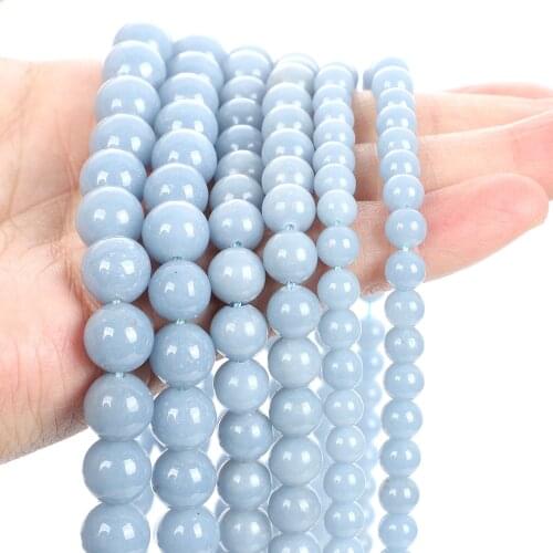 Natural Blue Plating Angelite Stone Beads Round Loose Spacer Beads For Jewelry Making Needlework DIY Bracelets Necklace 6/8/10MM