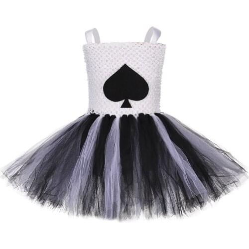 Black White Spades Girls Tutu Dress Poker Playing Card Queen of Heart Girls Tulle Dress Halloween Party Costume for Kids Clothes