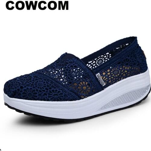COWCOM Drop Womens Shoes Spring Summer Womens Cool Shoes Breathable Lace Rocking Shoes Womens Shallow Casual Shoes CYL-2015