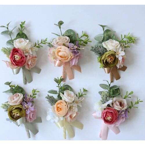 Wrist Flowers Silk Artificial Flower Party Wedding Decoration Brooch Buttonhole Groomsmen Groom Corsage and Boutonnieres zz49
