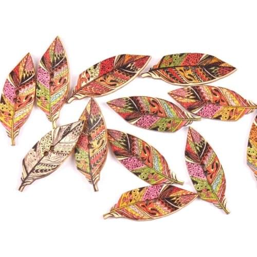 Feather Pattern Wooden Vintage decorative Sewing Buttons for Scrapbooking Handmade Craft Supplies 15x42mm 50pcs MT1764