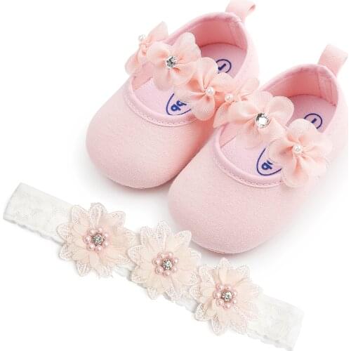 0-18M Baby Shoes Flowers Newborn Baby Girl Shoes Fashion Flowers Princess First Walker Baby Girl Shoes with hearwear