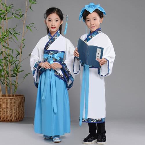 Kids Boys Tang Suit Traditional Chinese Hanfu Girls Performance Dance Costumes Children Kimono National Princess Dress Outfits