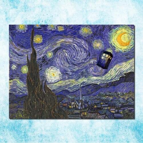 Doctor Who Tardis in Van Gogh Starry Night TV Series Silk Canvas Poster 13x18 24x32 Inches For Room Decor-9