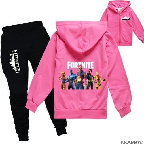 Fortnite Zipper Cardigan + Pantsuit Boys Long Sleeve Sweatshirt Teenage Kids Girls Clothing