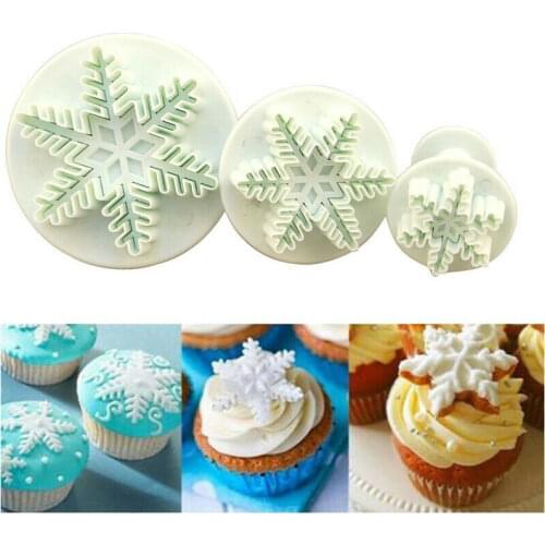 3PCS Christmas Snowflake Plunger Cutter Mold Fondant Cake Sugarcraft Xmas Tools