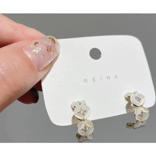 Korean new design fashion jewelry small semicircle opal flower zircon earrings student women daily accessories