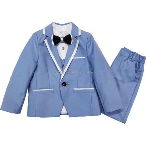 Flower Boys Graduation Tuxedo Suit for Wedding Kids Birthday Dress Blazer+Vest+Pant 3pcs Clothing Set Children Ceremony Costume