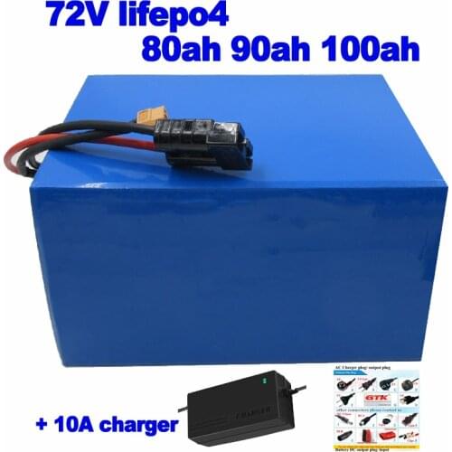 LiFePO4 72v 80ah 90ah 100ah lithium iron phosphate Battery Pack street sweeper EV solar energy forklift food truck + 10A charger