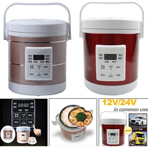 Mini Electric Rice Cooker for Car Porridge Food Container Meal Heater Timer