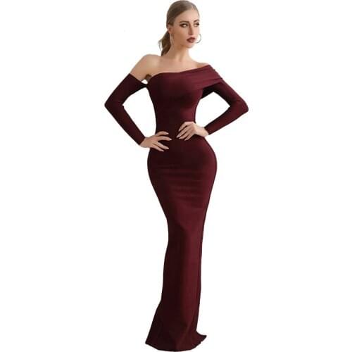 Newest Fashion Black/Wine Shawl Long Sleeve Bandage Dress