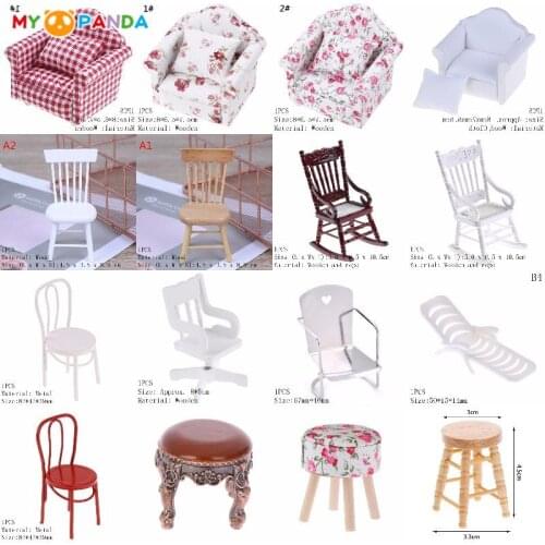 New 1:12 Dollhouse Miniature Furniture White Wooden Rocking Chair Stool Sofa Hemp Rope Seat For Dolls House Accessories Toy