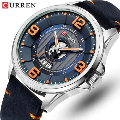New CURREN Luxury Brand Men Fashion Sport Watch Mens Leather Waterproof Quartz Wrist Watches Male Date Clock Relogio Masculino