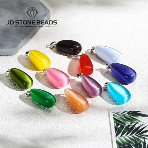 11 Color Cat Eyes Stone Semi-precious Stone Drop Pendant Size 21x41mm Choose Color For Necklace Making Diy Necklace Accessories