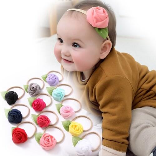 Korea Big Flower Hair Bands For Girls Rose Nylon Elastic Headwear Kawaii Floral Headband Sweet Spring Toddlers Hair Accessories
