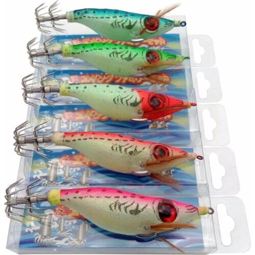 INFOF 5pcs/lot Squid Jig 3.94 " 0.3oz Lifelike Wood Shrimp Hard Fishing Lure for Octopus Jig Hook