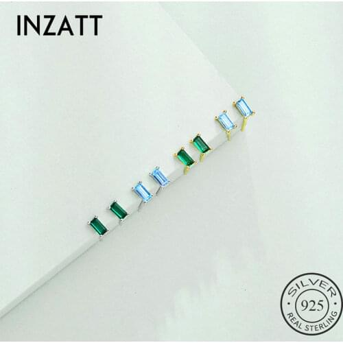 INZATT Real 925 Sterling Silver Geometric Zircon Square Stud Earrings For Fashion Women Fine Jewelry Minimalist Accessories