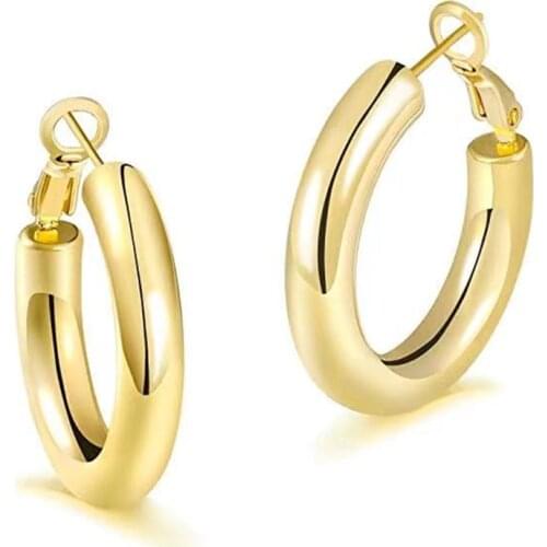 Gold Color Chunky Earrings Stainless Steel Smooth Hollow Circle Piercing Hoop Big Earring For Women Wedding Party Jewelry KAE162