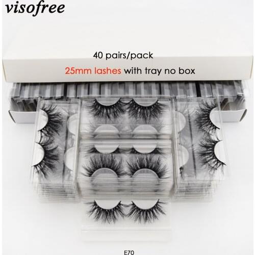 Visofree 40 pairs/pack 3D Mink Lashes With Tray No Box 25mm Lashes Full Strip Lashes Mink False Eyelashes Makeup Eye Lashes E70