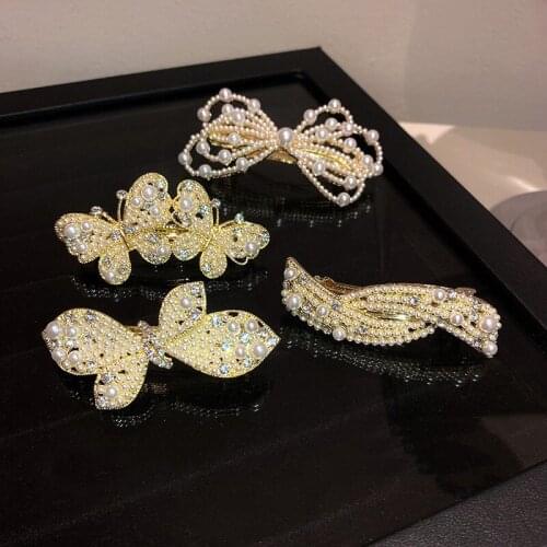 Korean New Summer Simulated Pearl Butterfly Bow Hair Grips For Women Hair Accessories Fashion Flower Hairpins Clips