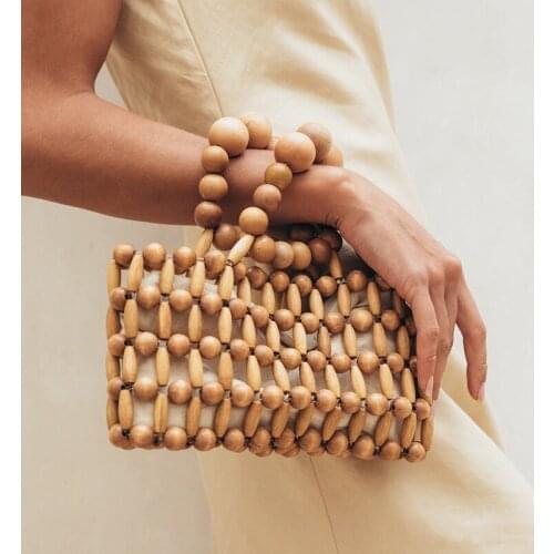 2020 Bohemia Style Womens Bag New ins hand-woven Crossbody Bag Wooden Beads Handbag retro Bamboo Beach Bag Sac a Main