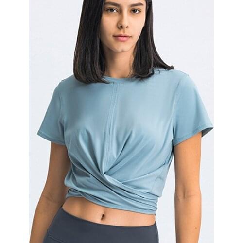 Women sport short Sleeved Tops Gym Flowing Tee Moisture Wicking Athletic Naked-feel Fabric Hem T Shirt