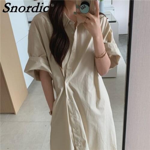 2021 Women Summmer Beige Long Shirt Dress Asymmetrical Single Breasted Elegant Slim Midi Sundress