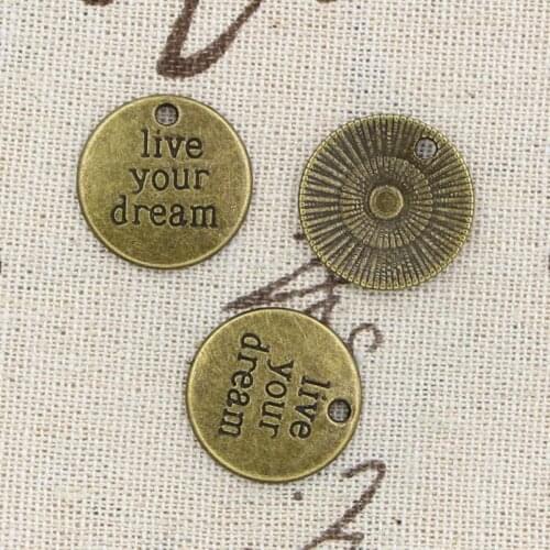 10pcs Charms Live Your Dream 20x20mm Handmade Pendant Making fit,Vintage Tibetan Bronze Silver color,DIY For Necklace