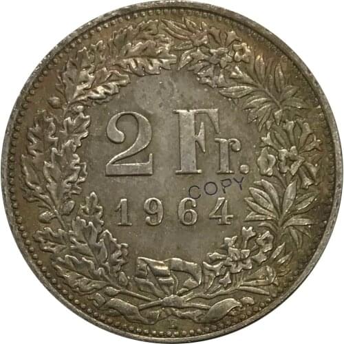 1964 B Switzerland 2 Franken Cupronickel Plated Silver Collectibles Copy Coin