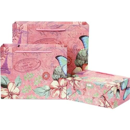 20pcs Creativity DIY pink butterfly Upscale Paper Gift Bag With Handles For Shops Jewelry Birthday Wedding Event Party