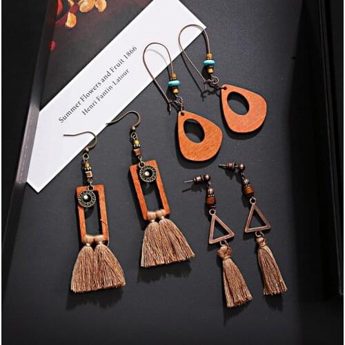 2019 Bohemian Brown Tassel Earrings Set For Women Fashion Geometry Handmade Earrings Jewelry Gift Set