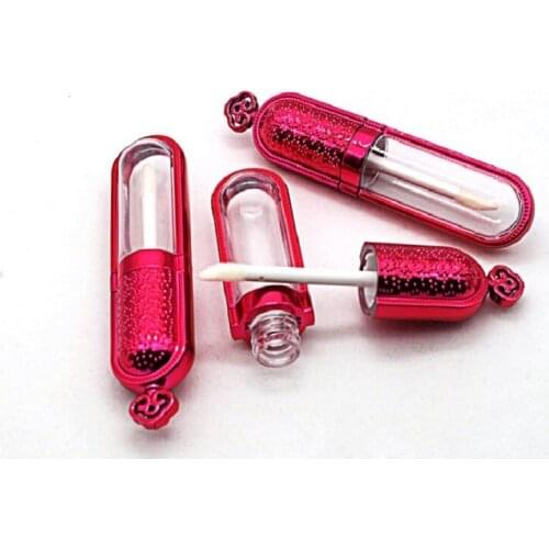 3ml Luxurious Rose Red Crown Lip Gloss Tube Golden Refillable Bottle Clear Cosmetic Lip Glaze Empty Lipgloss Wand Tube 30/50pcs