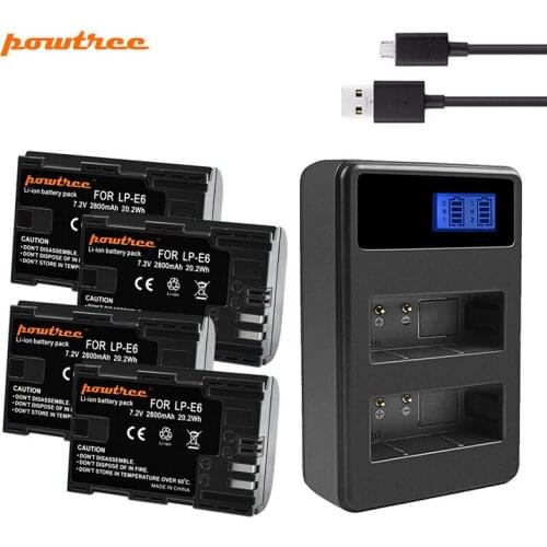 Powtree For Canon LP-E6 Battery+USB Dual Charger Replacement LPE6 LP E6 5D Mark II Mark III EOS 6D 7D Rechargeable Camera batter