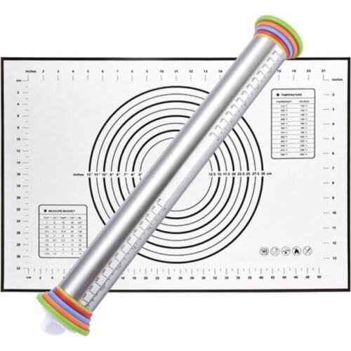 1 Set Non_Stick Silicone Baking Mat Sheet Kneading Rolling Dough Pad & Rolling Pin Adjustable Thickness Bakeware Cooking Tools
