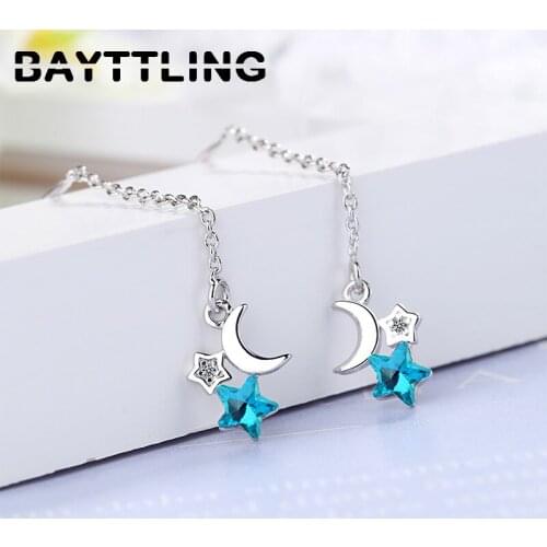BAYTTLING 925 Sterling Silver 63MM Star & Moon Zircon Pendant Earrings For Women Fashion Jewelry Gifts
