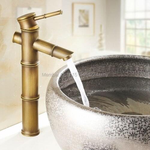 Free Shipping 12" Bamboo Shape Single Handle Antique Bronze Bathroom Basin Sink Faucet Waterfall Spout Vanity Mixer Tap GI37