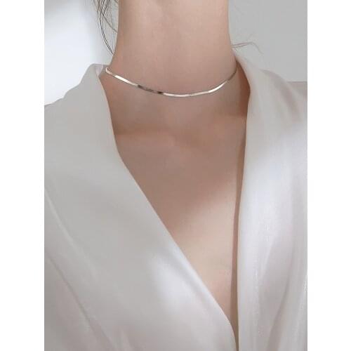 Choker accessories S925 sterling silver necklace with ins glossy wide clavicle chain necklace for female birthday gifts