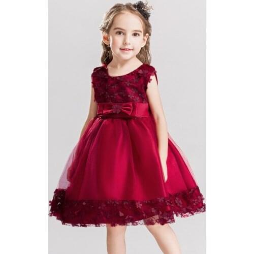 Childrens Three Dimensional Flower Princess Dress Baby Full Moon Baptist 1 Year Old Family Red Party Evening Dress