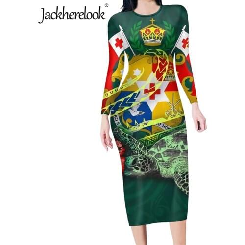 Jackherelook Tonga Polynesian Samoan Brand Designer Long Sleeve Bodycon Tunic Dresses for Teen Girls Casual Slim Pencil Dresses