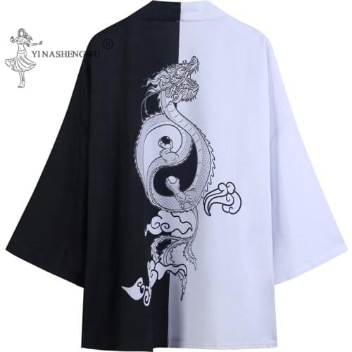 Japanese Kimono Dragon Print Yukata Coat Men Samurai Harajuku Style Japan Haori Male Cardigan Chinese Asian Traditional Costumes