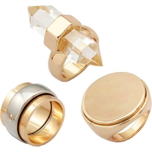 Gold Clear Quartz Stone Spike Bali Braided Stone Disc Flat Band Stainless Steel Finger Ring Set Jewelry Men anel Wedding Bijoux