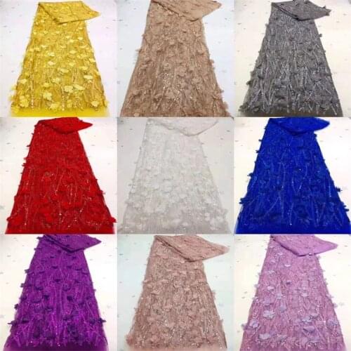 Royal Blue Nigerian Net Mesh Tulle Lace 3D Flower Top Selling Sequins Lace Fabrics Nigerian Lace Fabrics For Dress