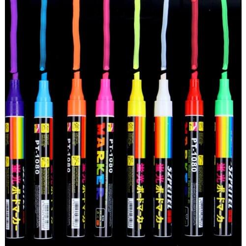 8 Colours Highlighter Pen Liquid Chalk Fluorescent Neon Marker LED Glass board Art Marker Pens School Office Supplies