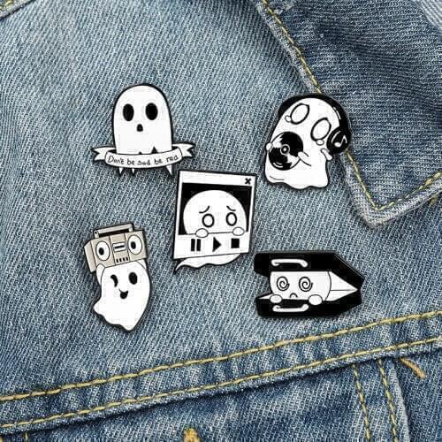 Cute Boo Punk Enamel Pins Custom Ghost Music Box Brooch Lapel Pin Badge Bag Cartoon Funny Jewelry Gift for Kids Friend Wholesale